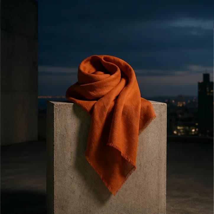 Fictional Signal Scarf arranged on a limestone plinth